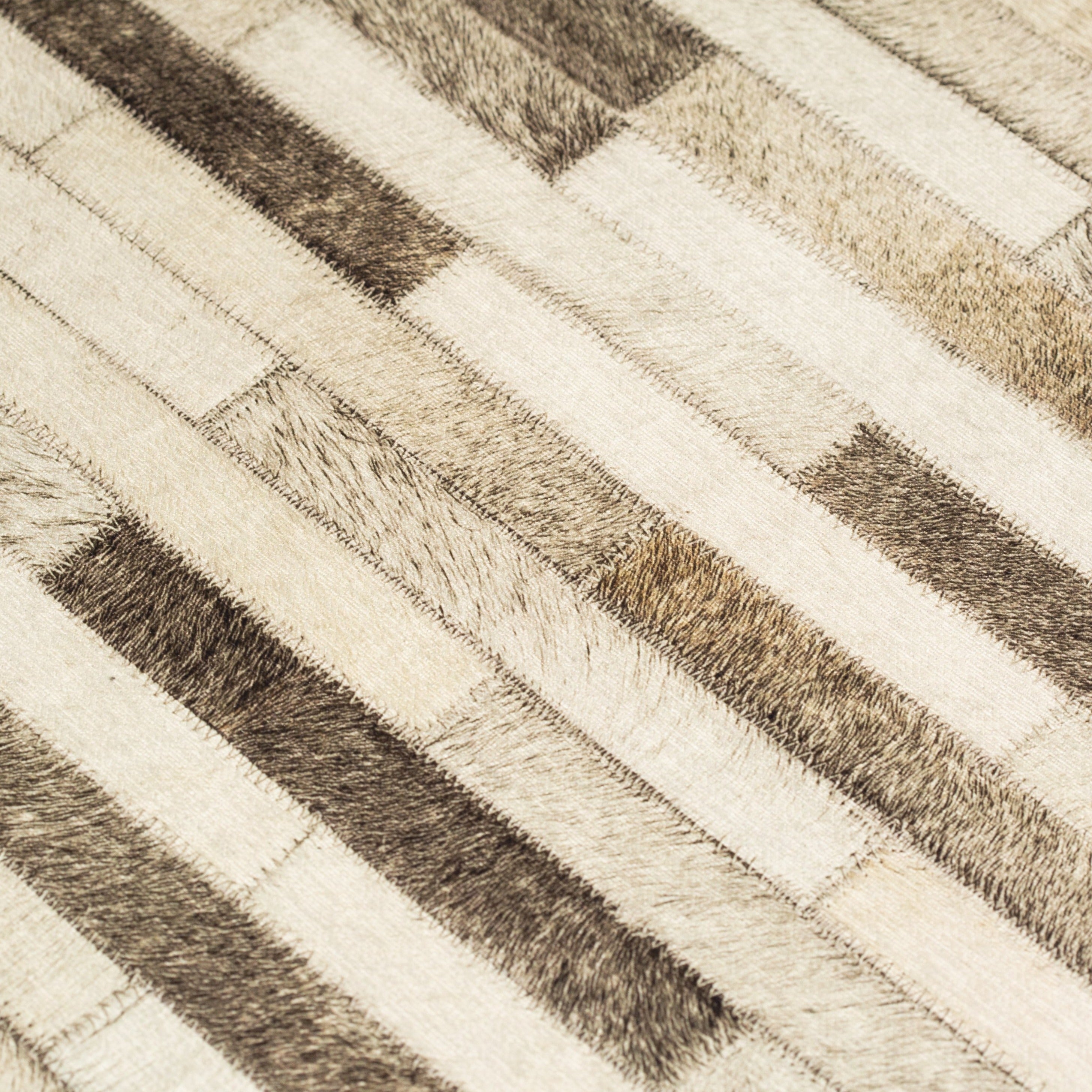 Vegan Patchwork Beige Brick Print Faux Hide/Cowhide Area Rug/Carpet