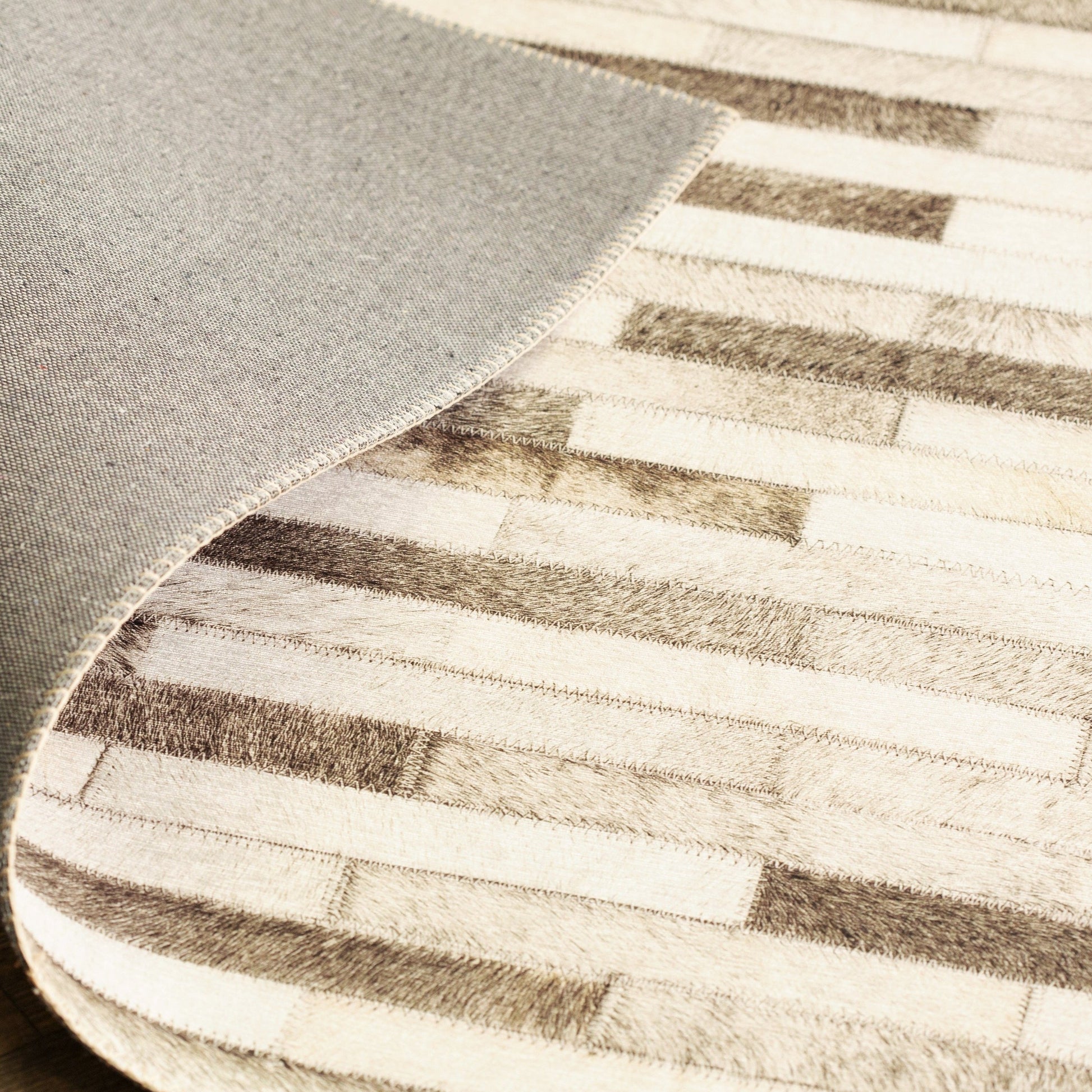 Vegan Patchwork Beige Brick Print Faux Hide/Cowhide Area Rug/Carpet