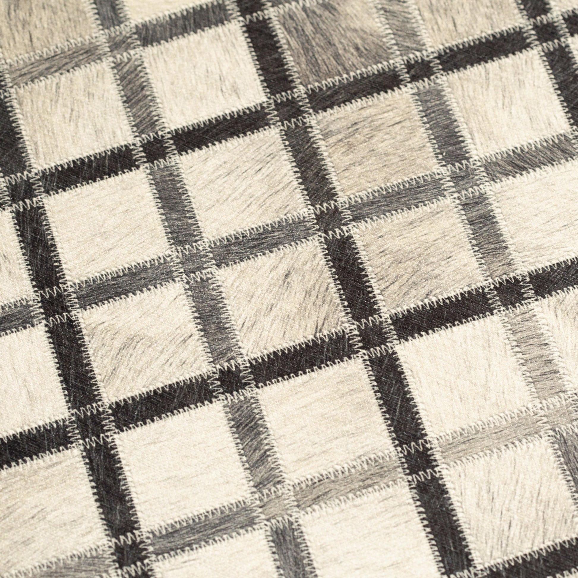 Vegan Diamond Patchwork Gray Black Faux Hide/Cowhide Area Rug/Carpet