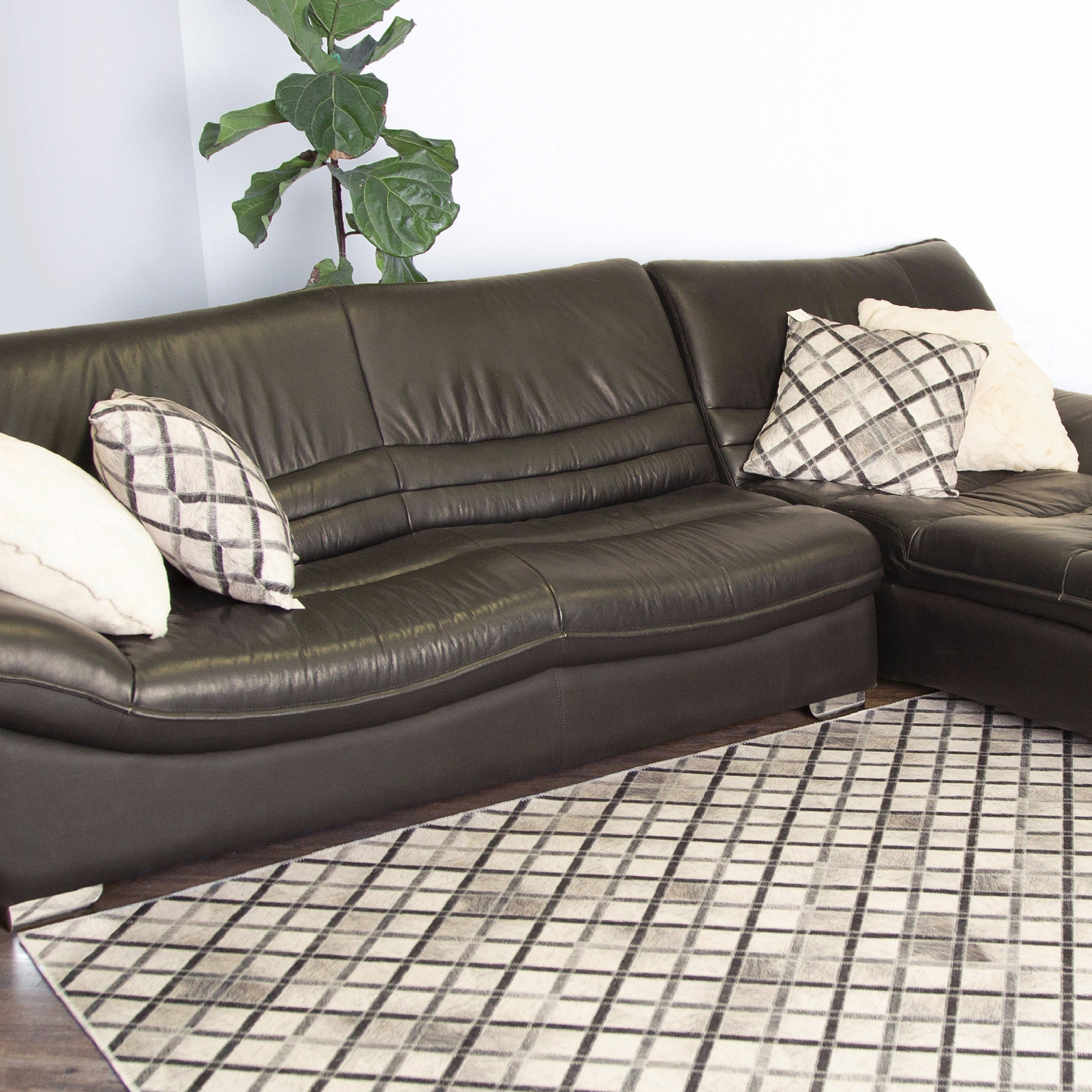 Vegan Diamond Patchwork Gray Black Faux Hide/Cowhide Area Rug/Carpet
