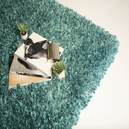 Crystal Shine Shag Plush Fluffy Ribbon Area Rug/ Carpet Green