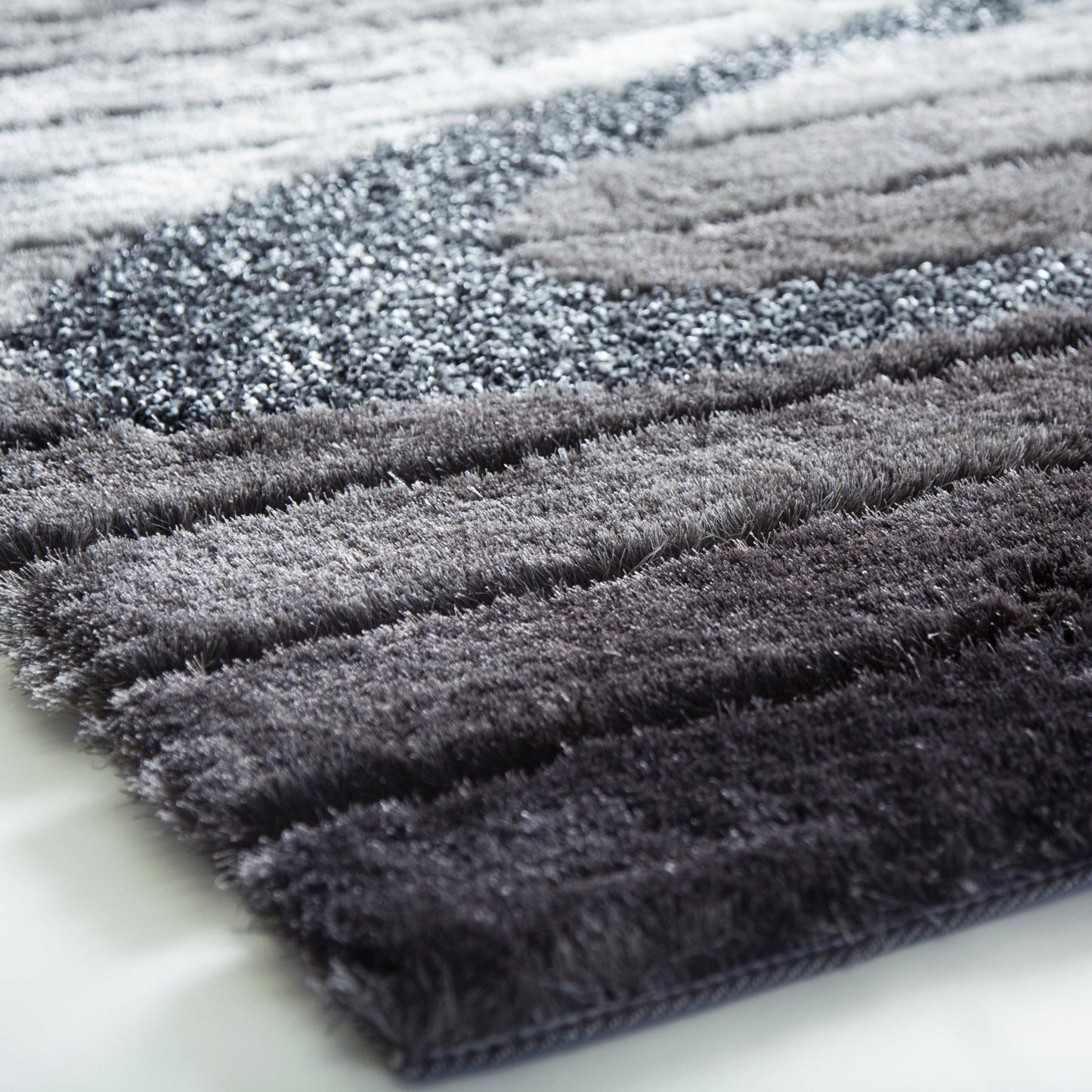 Soft Plush Fluffy Multi-textural Design Silver Gray Black Shag Area Rug/Carpet
