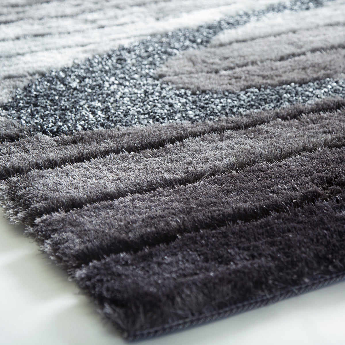 Silver Plush Rug Soft Plush Fluffy Multi-textural Design Silver Gray Black Shag Area Ru ...