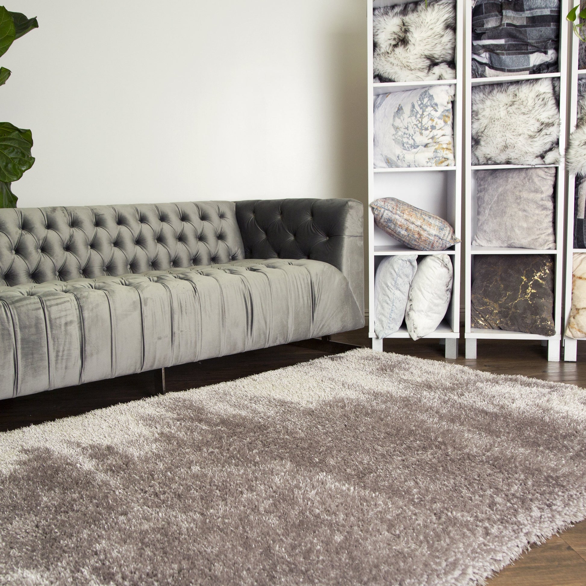 Plush Fluffy Soft Shinny Multi Textural Silver Shag Area Rug/Carpet
