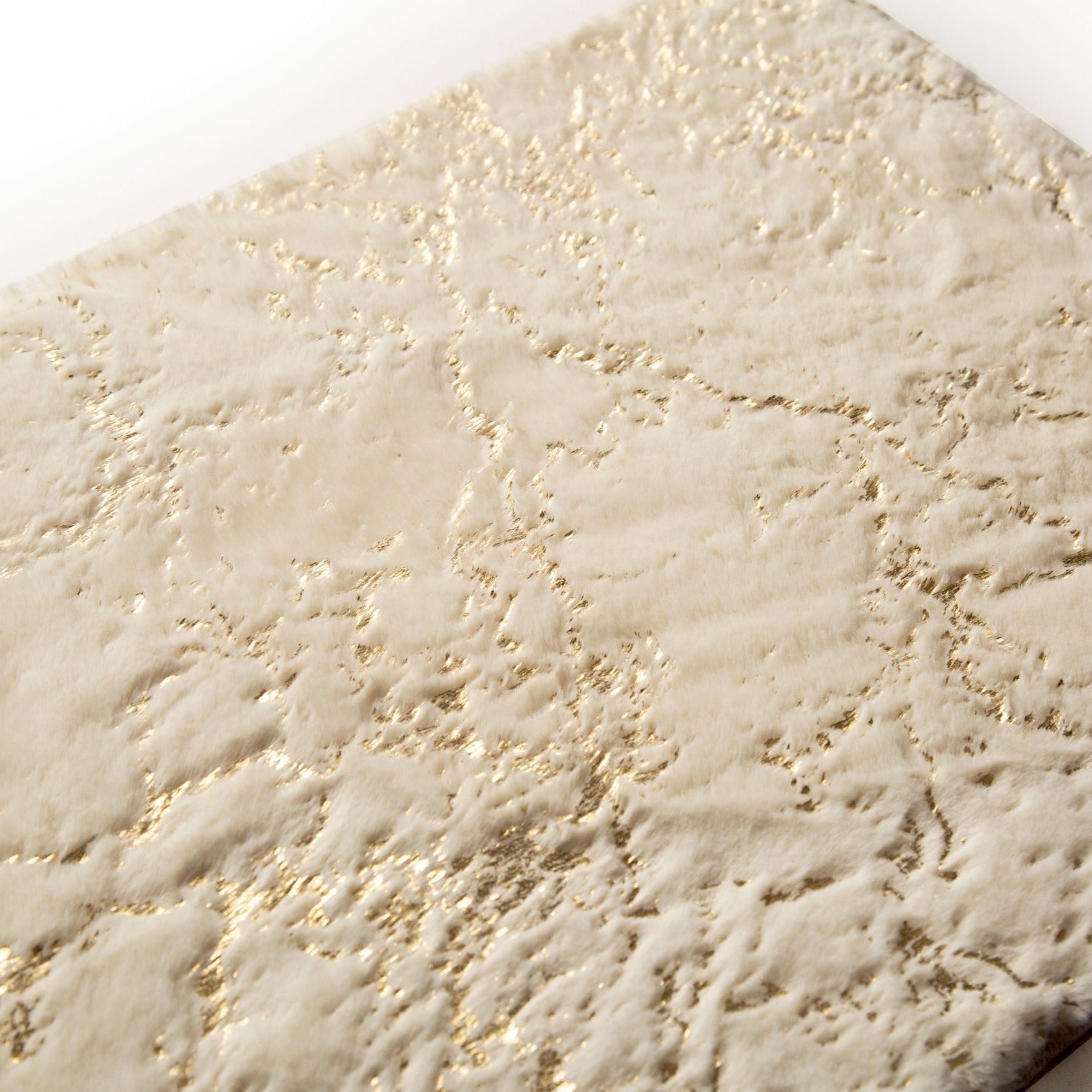 White with Golden Metallic Shimmery Design Faux Rabbit Touch Rug