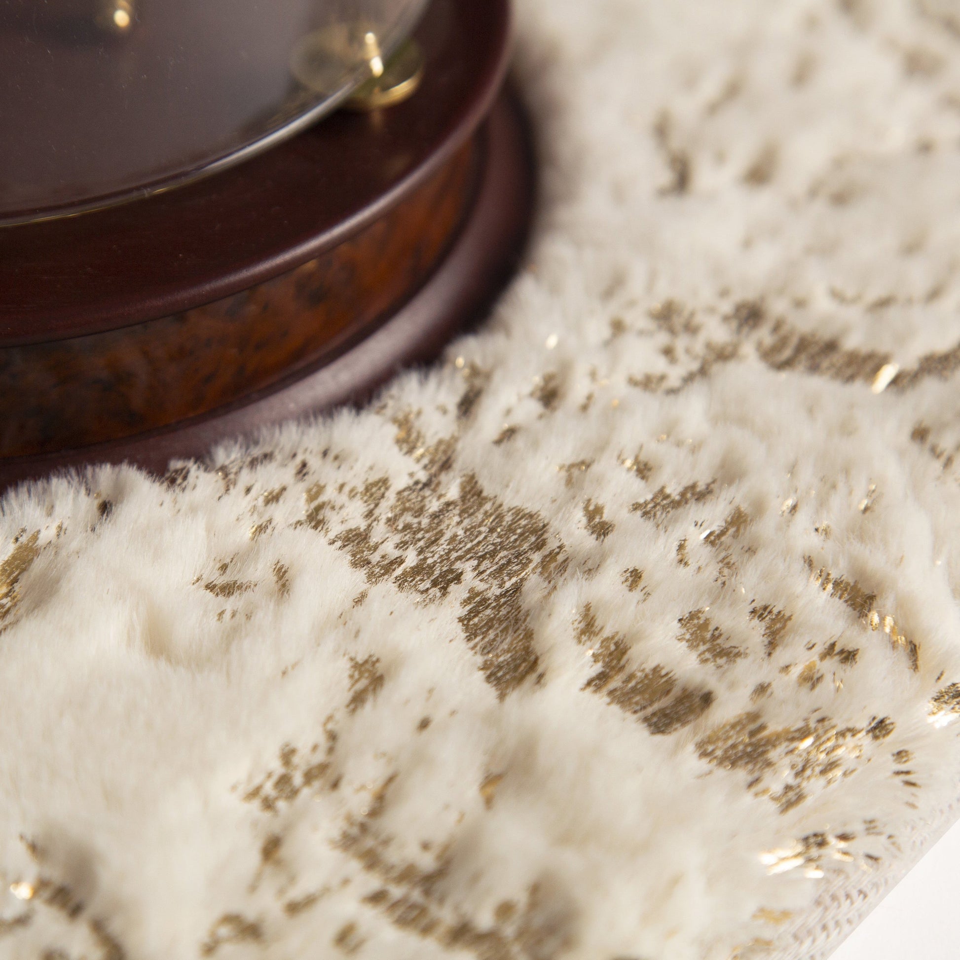 White with Golden Metallic Shimmery Design Faux Rabbit Touch Rug