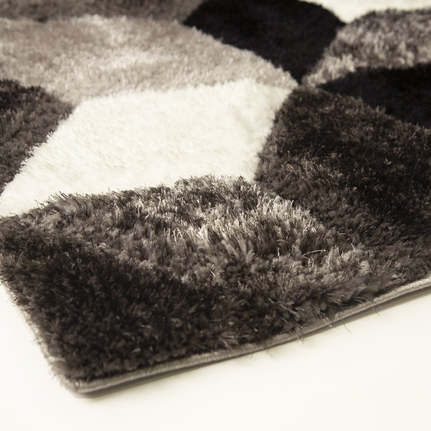 Plush Fluffy Shine 3D Geometric Silver Black White Shag Area Rug/Carpet