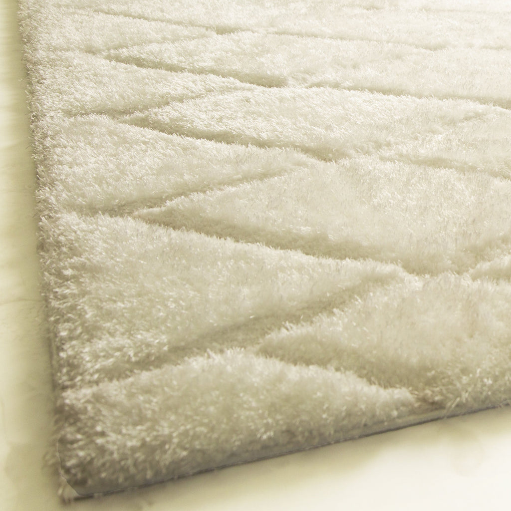 Plush Fluffy Shine 3D Geometric Dimond Shag Area Rug/Carpet White