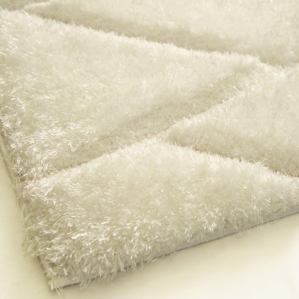 Plush Fluffy Shine 3D Geometric Dimond Shag Area Rug/Carpet White