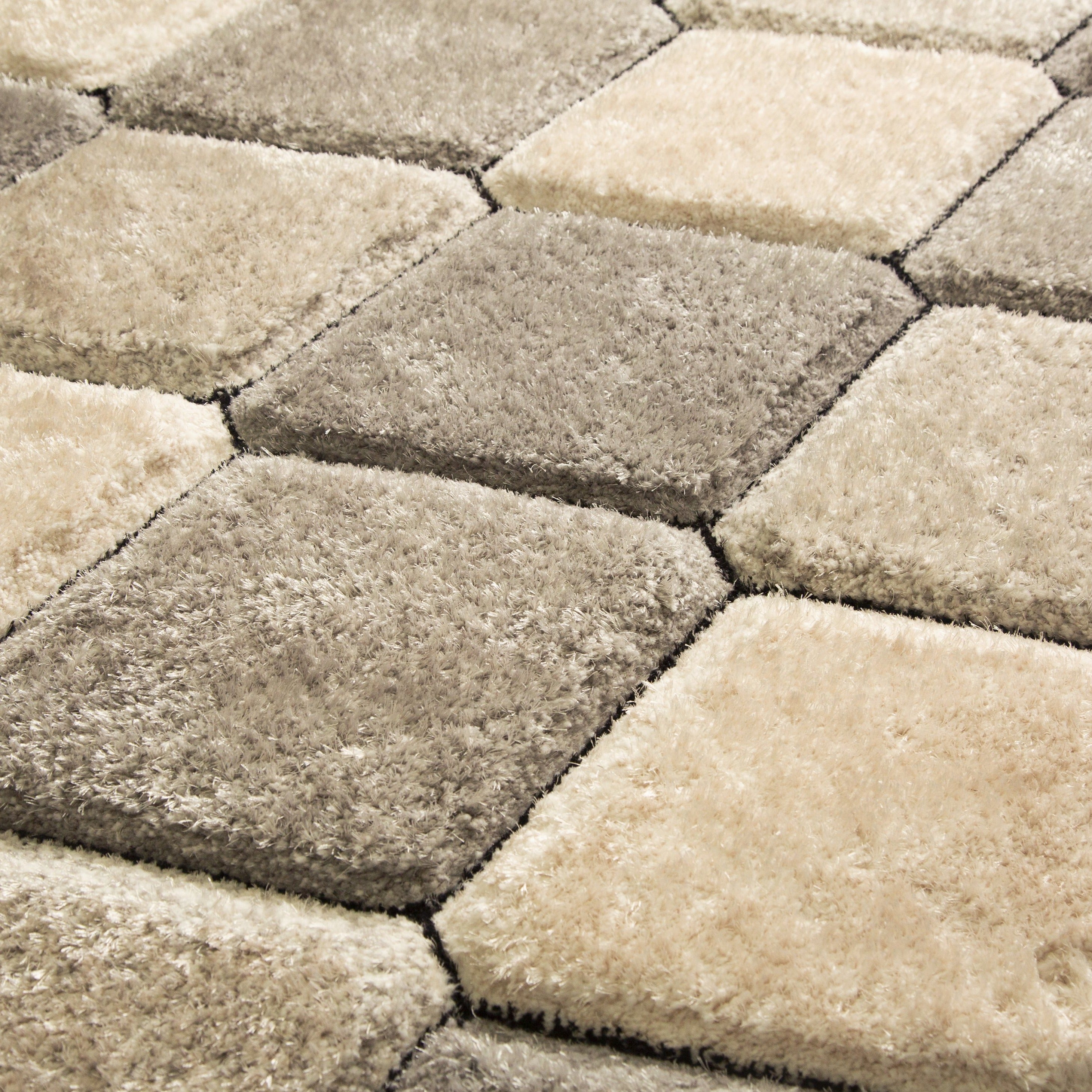 Plush Fluffy Shine 3D Dimond Silver/Gray Design Shag Area Rug/Carpet