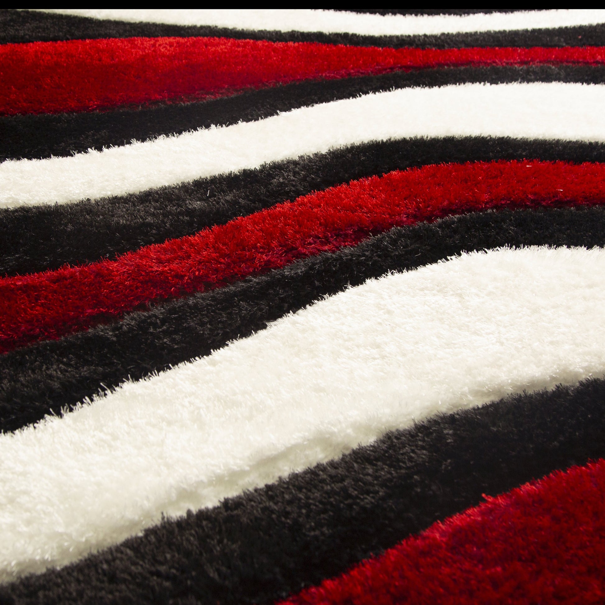 Plush Fluffy Shine 3D Wave Red White Black Shag Area Rug/Carpet