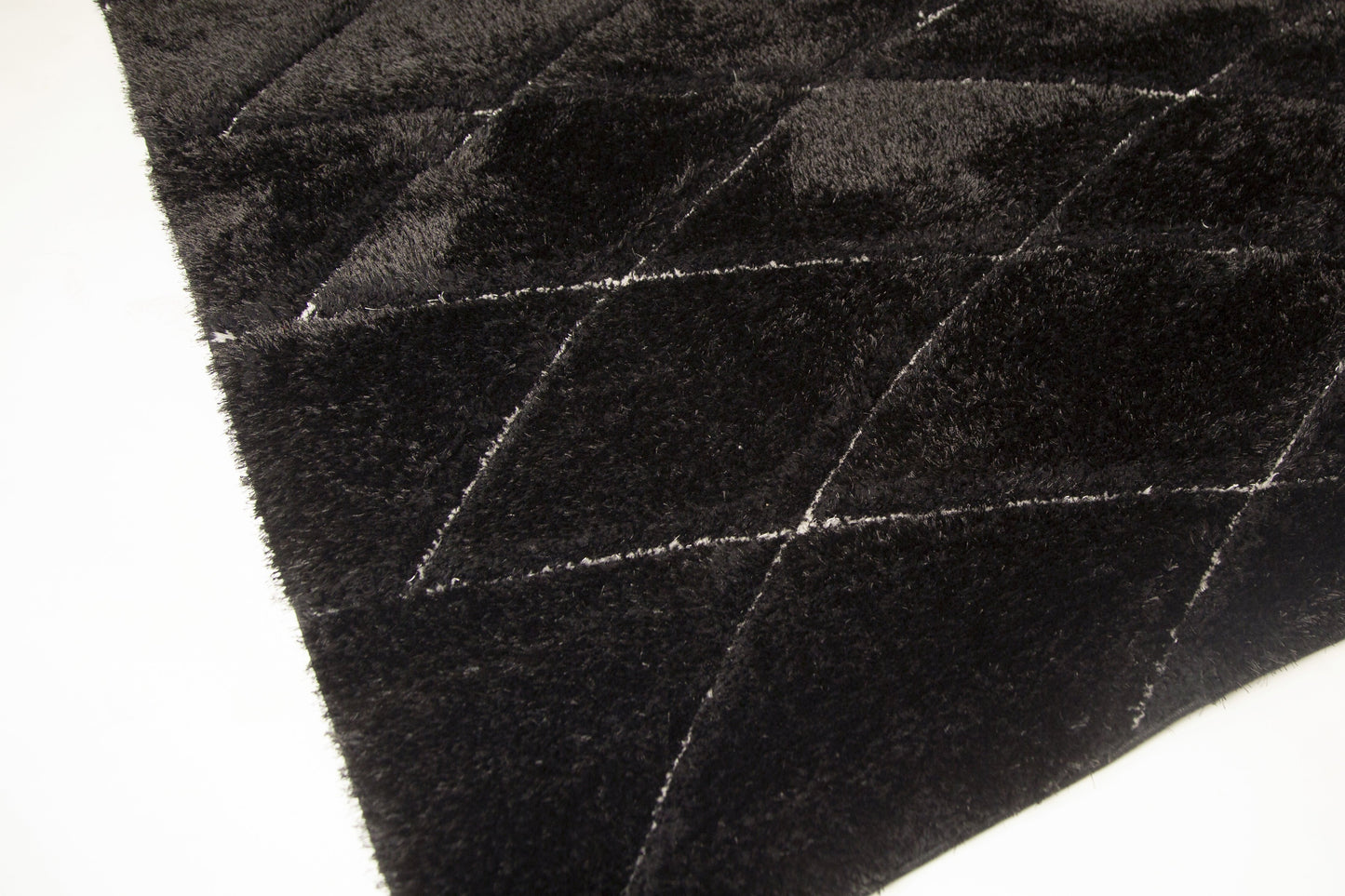 Plush Fluffy Shine 3D Geometric Dimond Shag Area Rug/Carpet Black