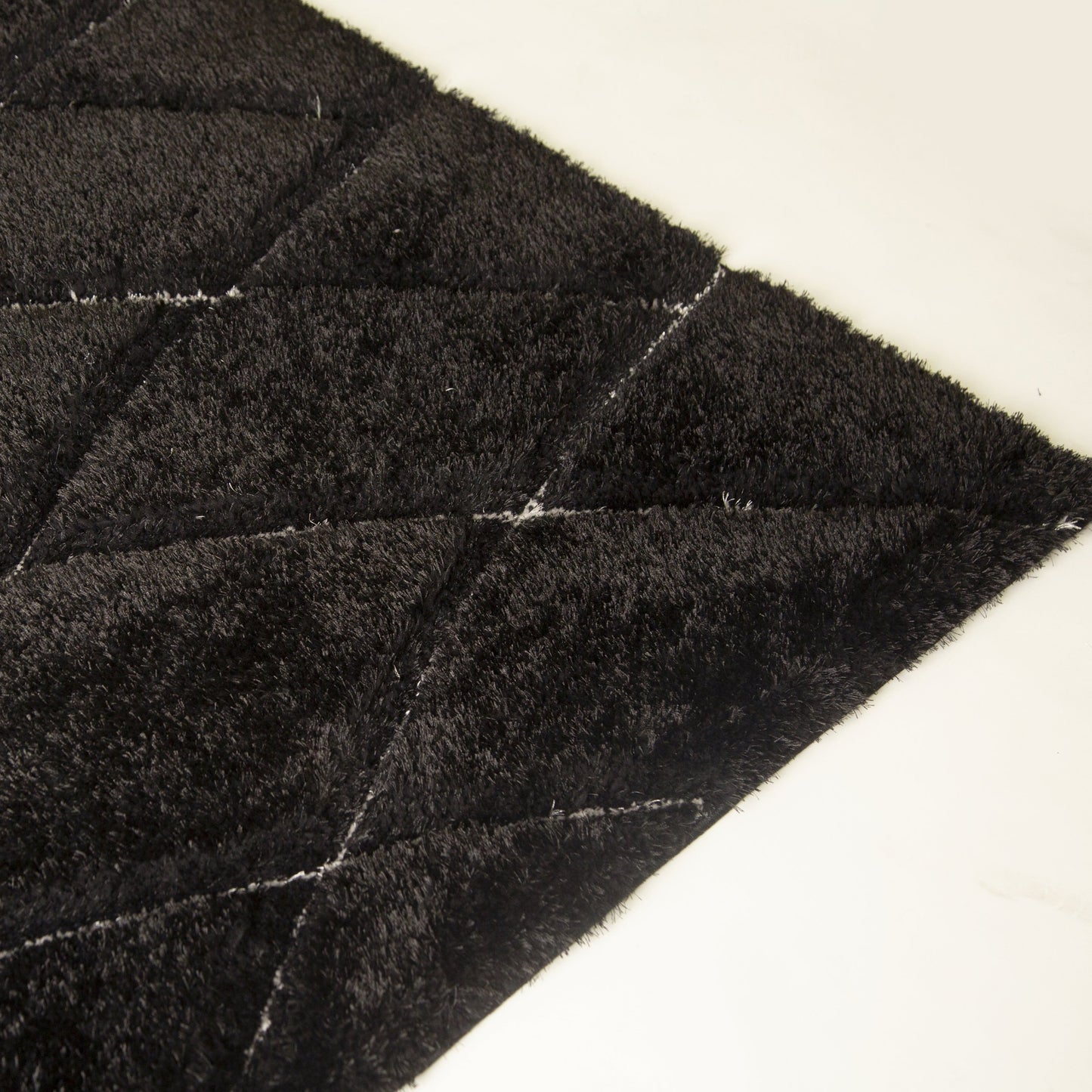 Plush Fluffy Shine 3D Geometric Dimond Shag Area Rug/Carpet black