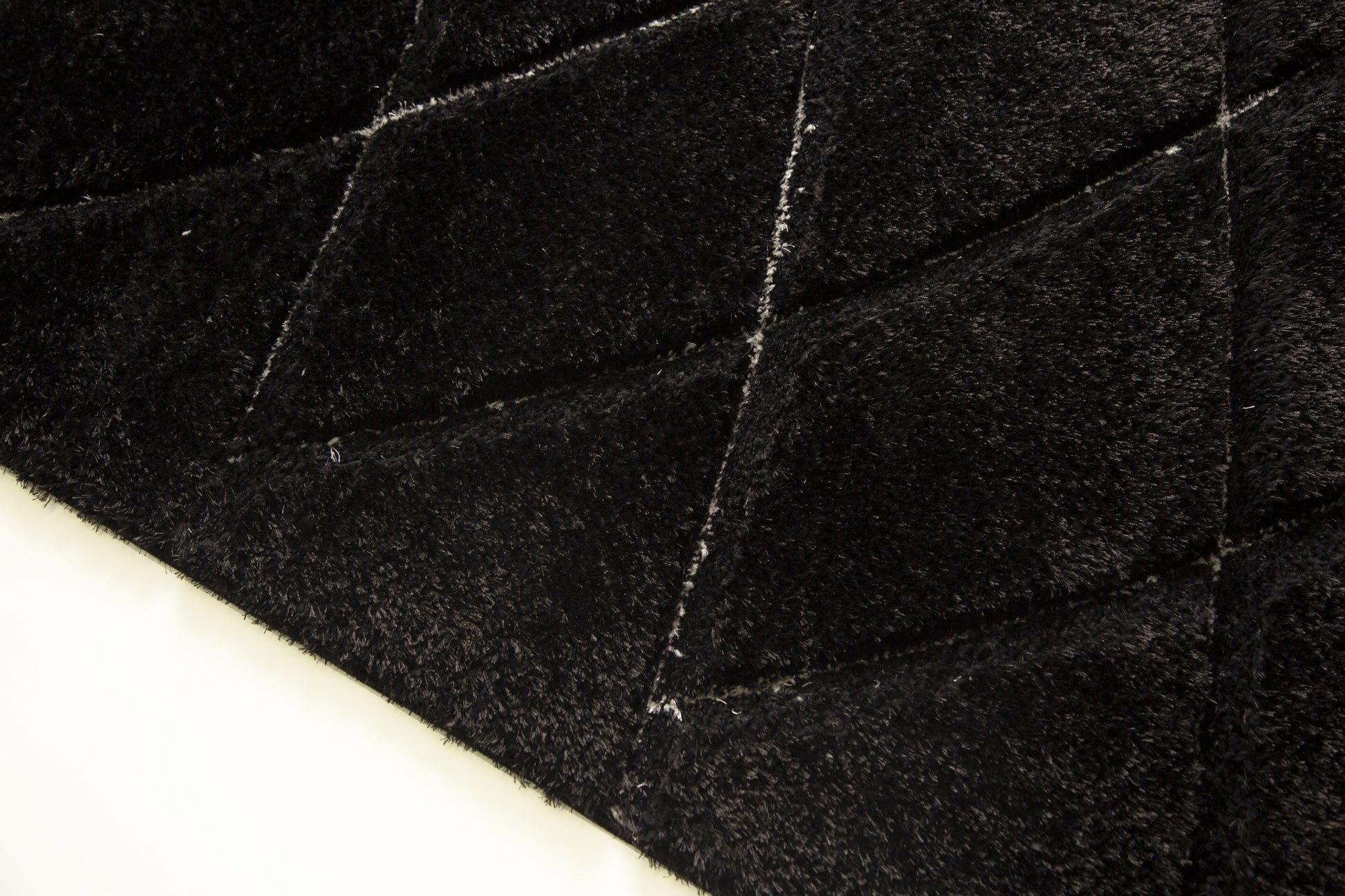 Plush Fluffy Shine 3D Geometric Dimond Shag Area Rug/Carpet Balck