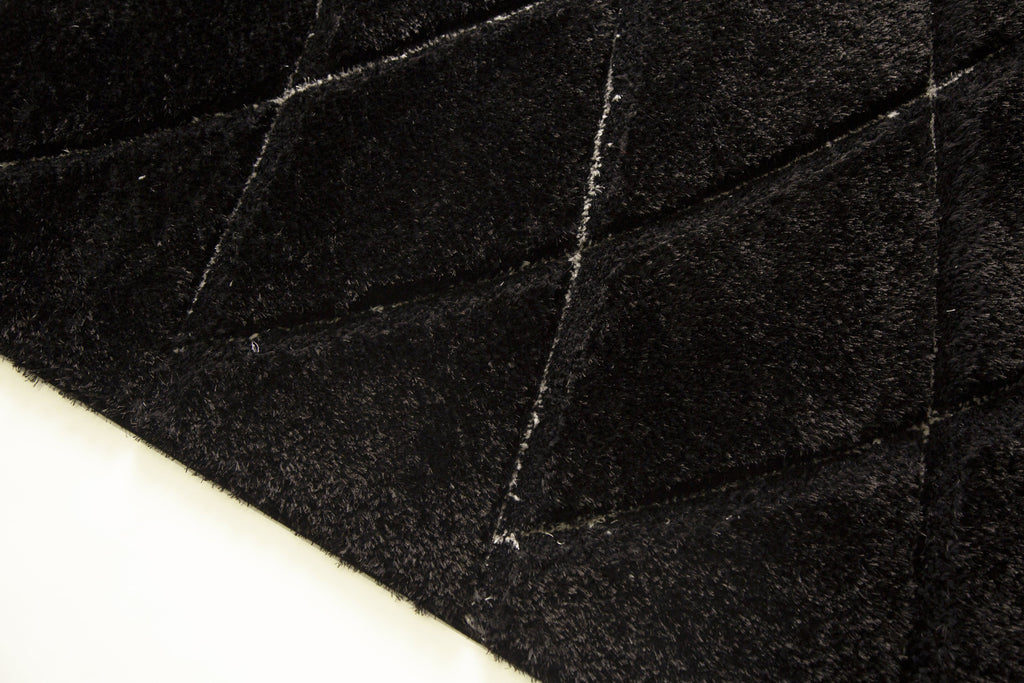 Plush Fluffy Shine 3D Geometric Dimond Shag Area Rug/Carpet Balck