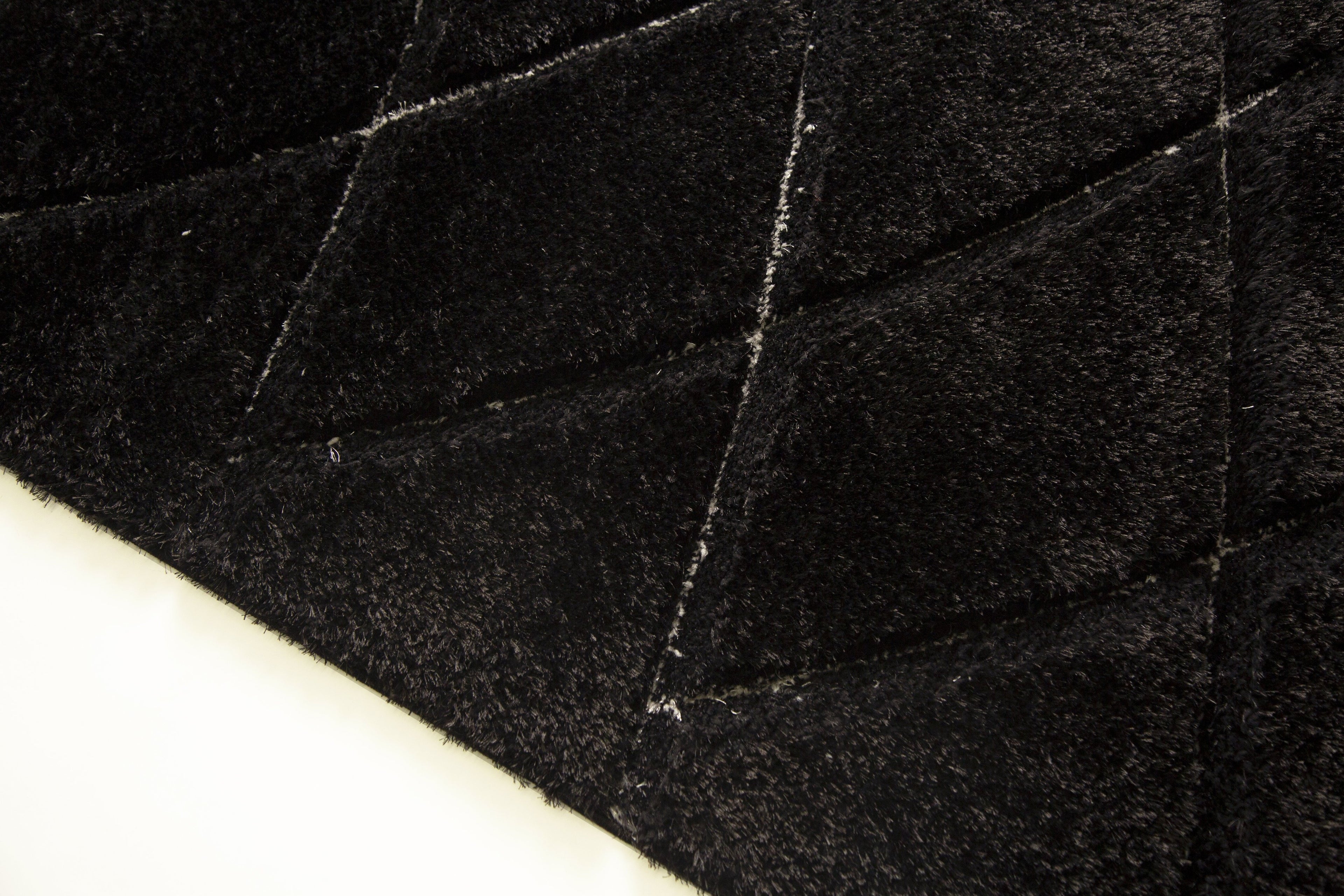 Plush Fluffy Shine 3D Geometric Dimond Shag Area Rug/Carpet Balck