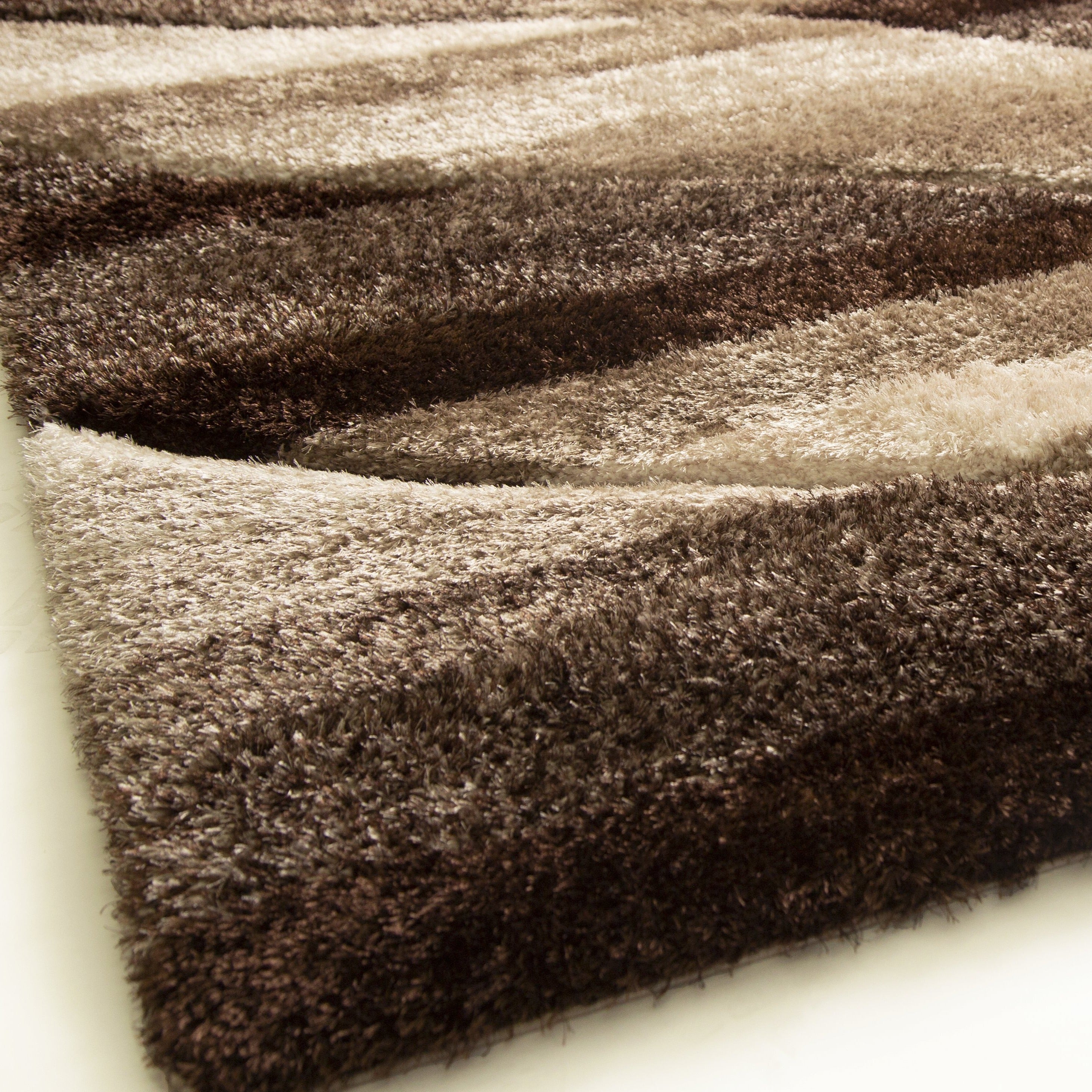 Plush Fluffy Shine 3D Wave Earth Tones/Brown Shag Area Rug/Carpet