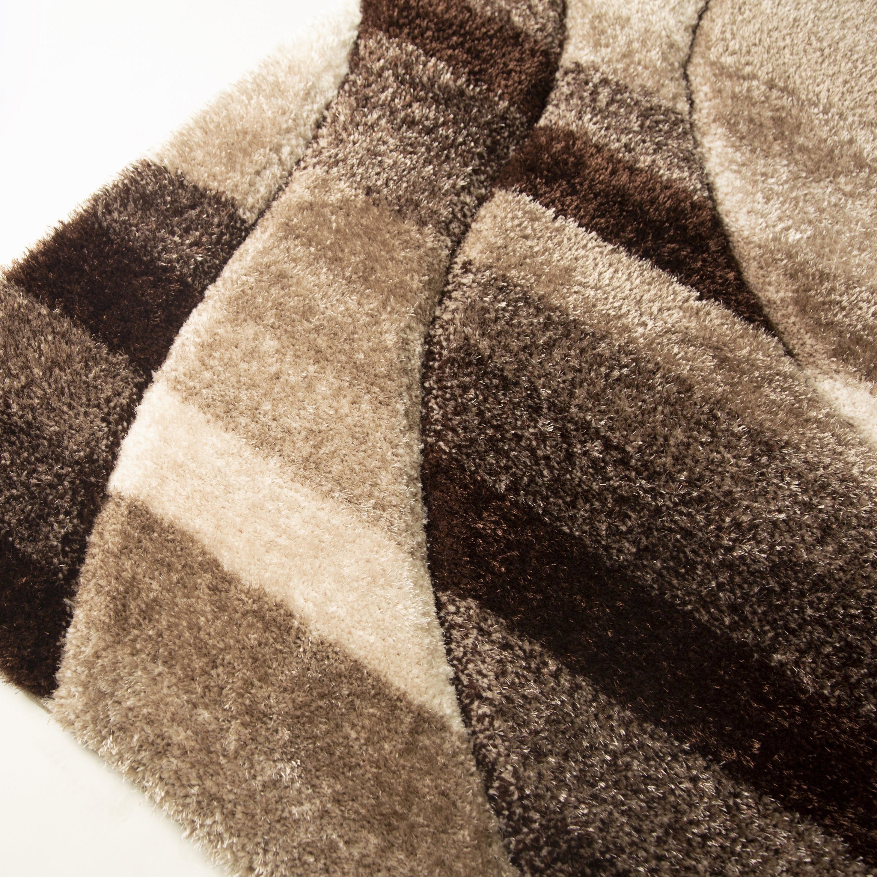 Plush Fluffy Shine 3D Wave Earth Tones/Brown Shag Area Rug/Carpet