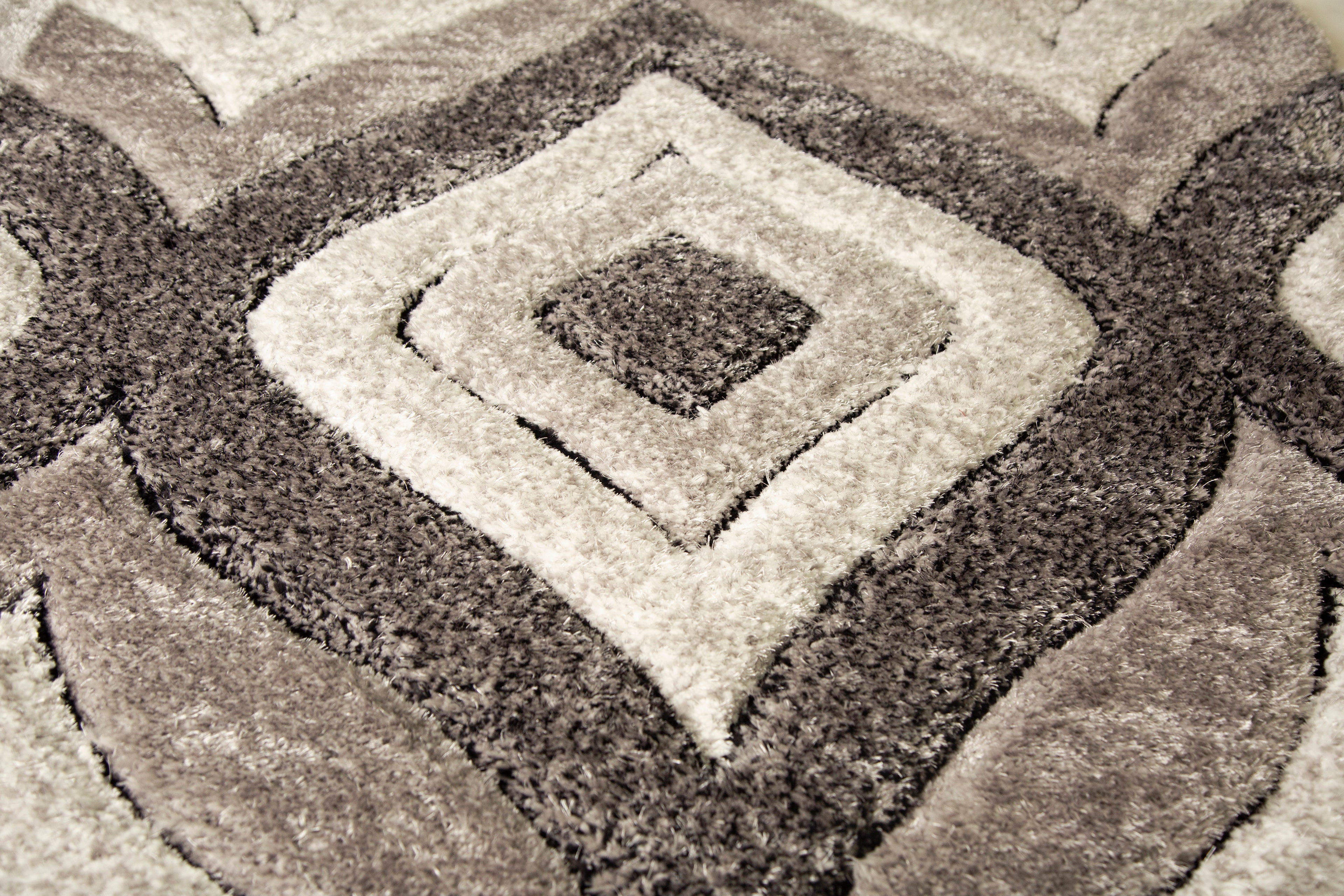 Plush Fluffy Shine 3D Geometric Dimond Shag Area Rug/Carpet Gray Silver