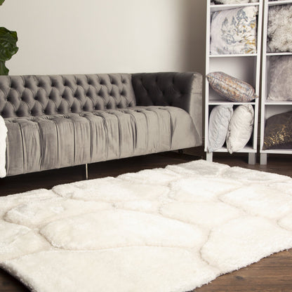 Soft Cozy Rock 3D Design Shag Area Rug/Carpet White