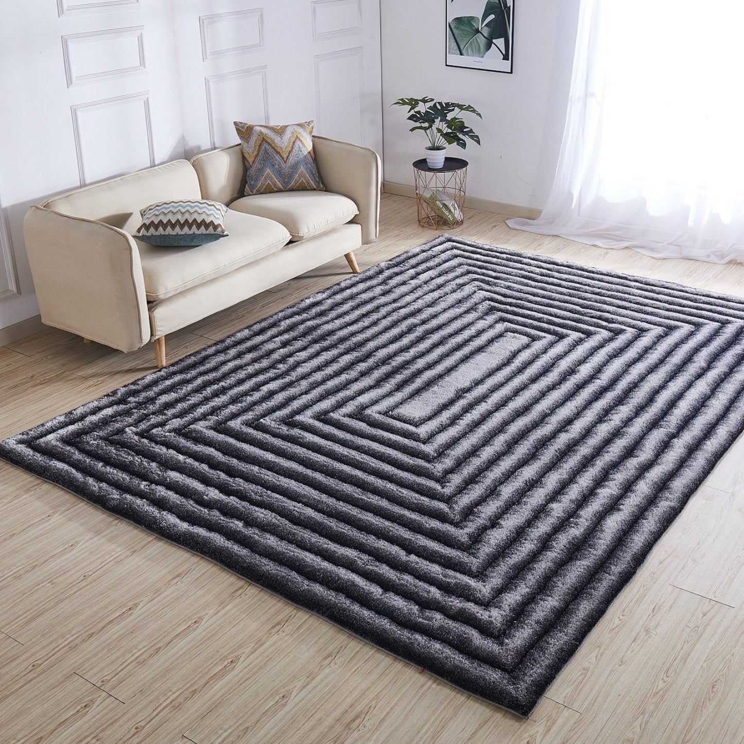 Soft Cozy Fluffy 3D Viscose Feel Geometric Design Shag Area Rug/Carpet 