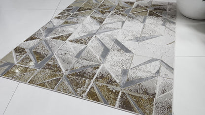 Polyester Silver with Gold Viscose Blend Geometric Design Rug/Carpet - Style# Maximus 242 - Color-Changing Flat Weave Rug
