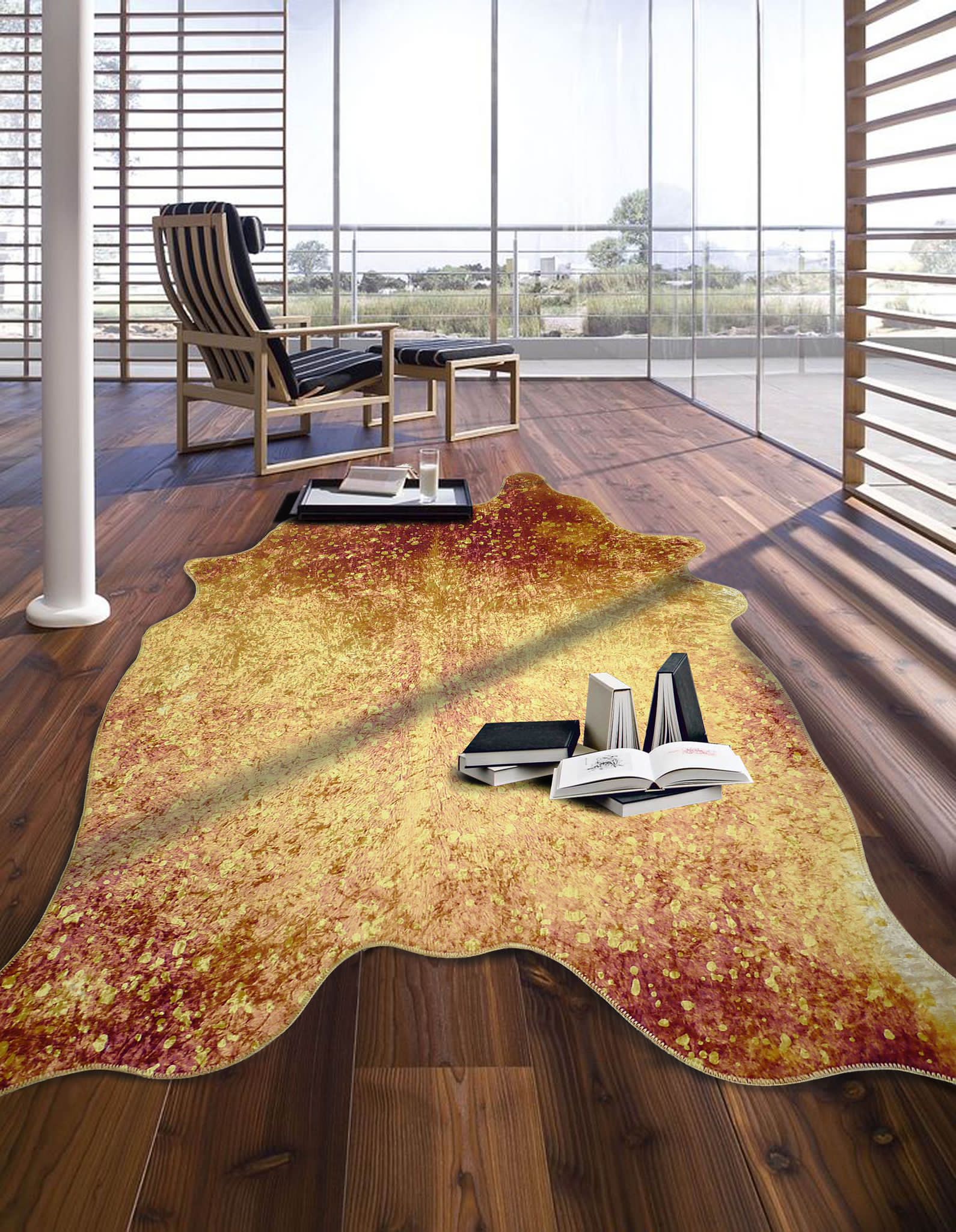 Vegan Metallic Shinny Glow Faux Hide/Cowhide Area Rug/Carpet