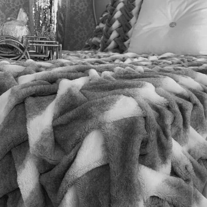 Soft Braided Look Cozy Faux Fur Toned Mocha Silver Bed Cover/ Coverlet/ Bedspread/ Blanket/ Comforter/ King Cal Size - Queen Size