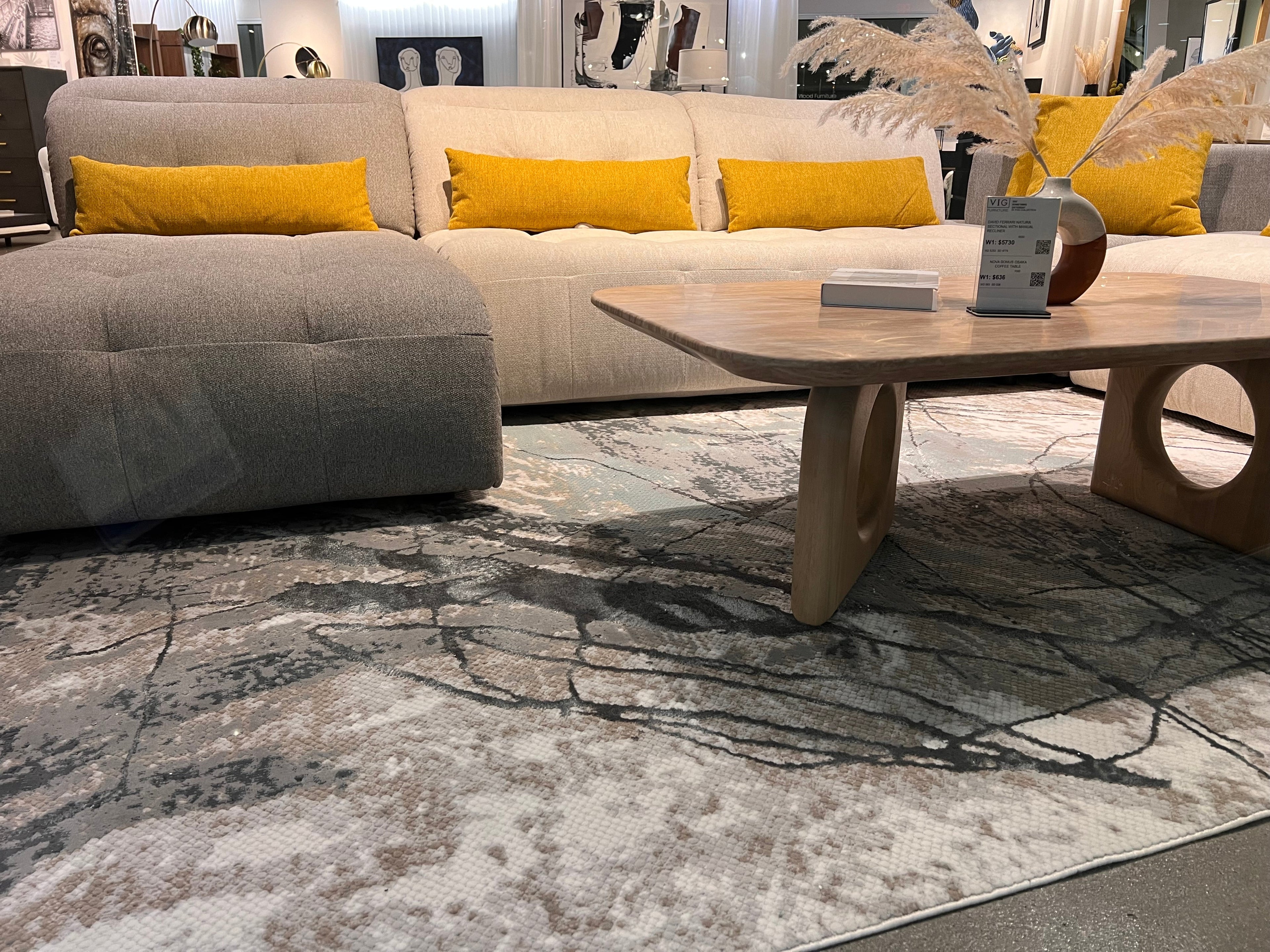 Abstract Marbled High-Low Rug in Crème Beige with Charcoal Tone-on-Tone Design, Faded Teal & Mocha Accents - METZ 4202.