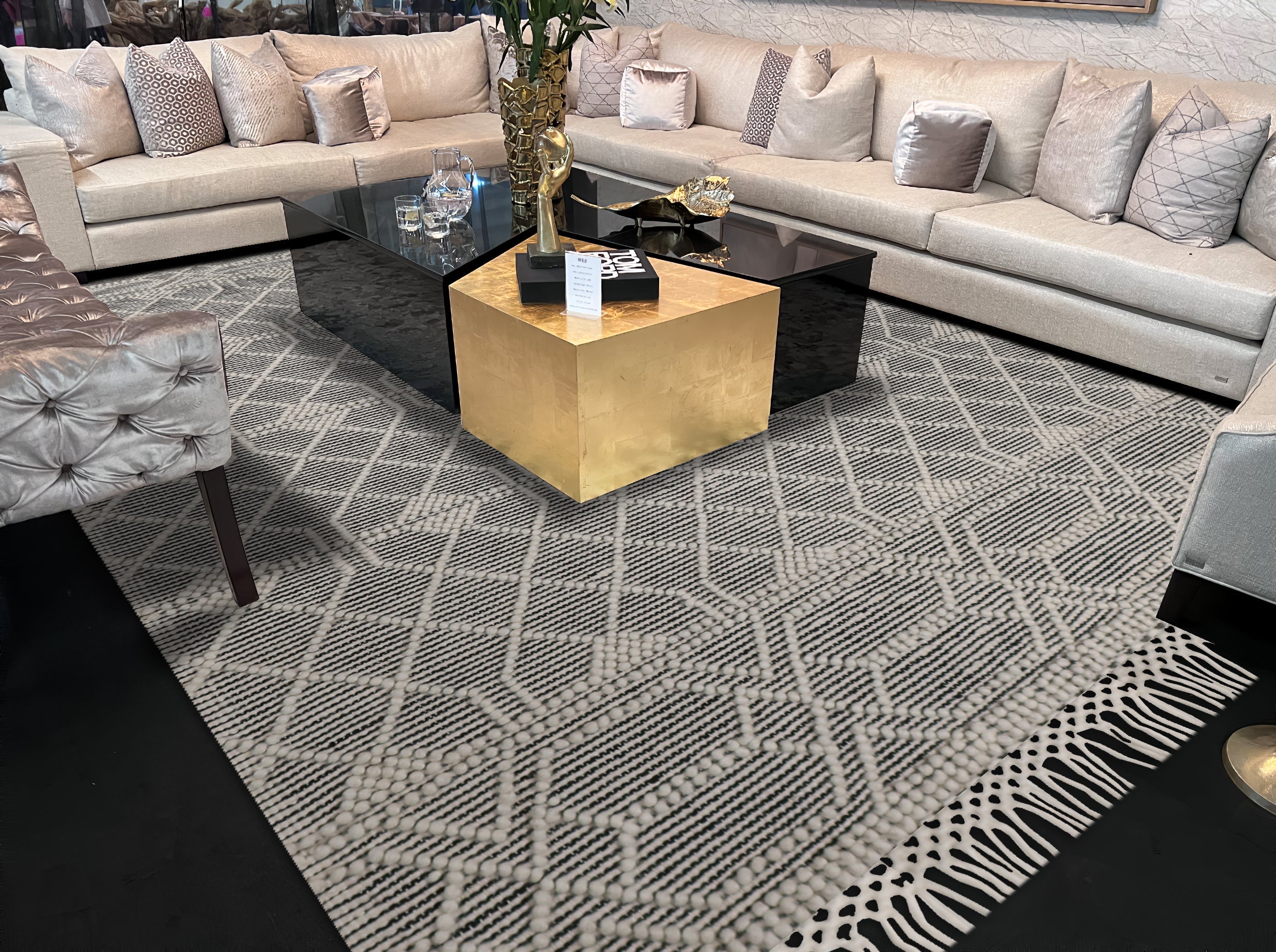 hand made hand knotted natural color beige mocha bohemian one of a kind textured raised rug