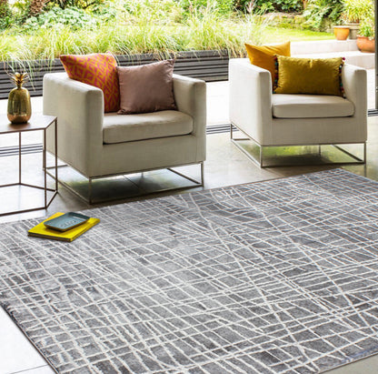 Geometric Soft Cozy Narrow Silver Fluffy Stripes Area Rug/ Carpet