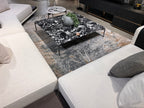 Crème Rug with Charcoal, Silver & Teal Marbled Abstract and Warm Mocha Tone-to-Tone High-Low Texture - METZ 4201.