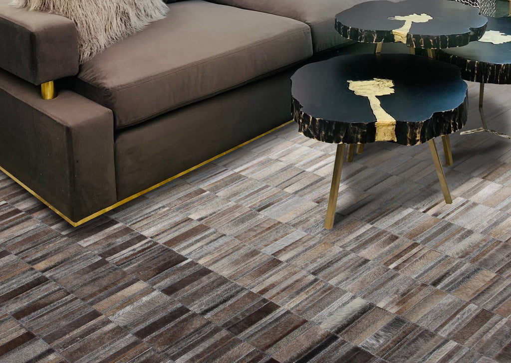 Handmade Fade Mocha White  Patchwork Cowhide Area Rug PCH207