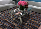 Handmade Brick Blue/Brown Design  Patchwork Cowhide Area Rug PCH209