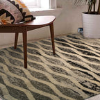 Plush Gray Tone Curve Design Area Rug/ Area Rug