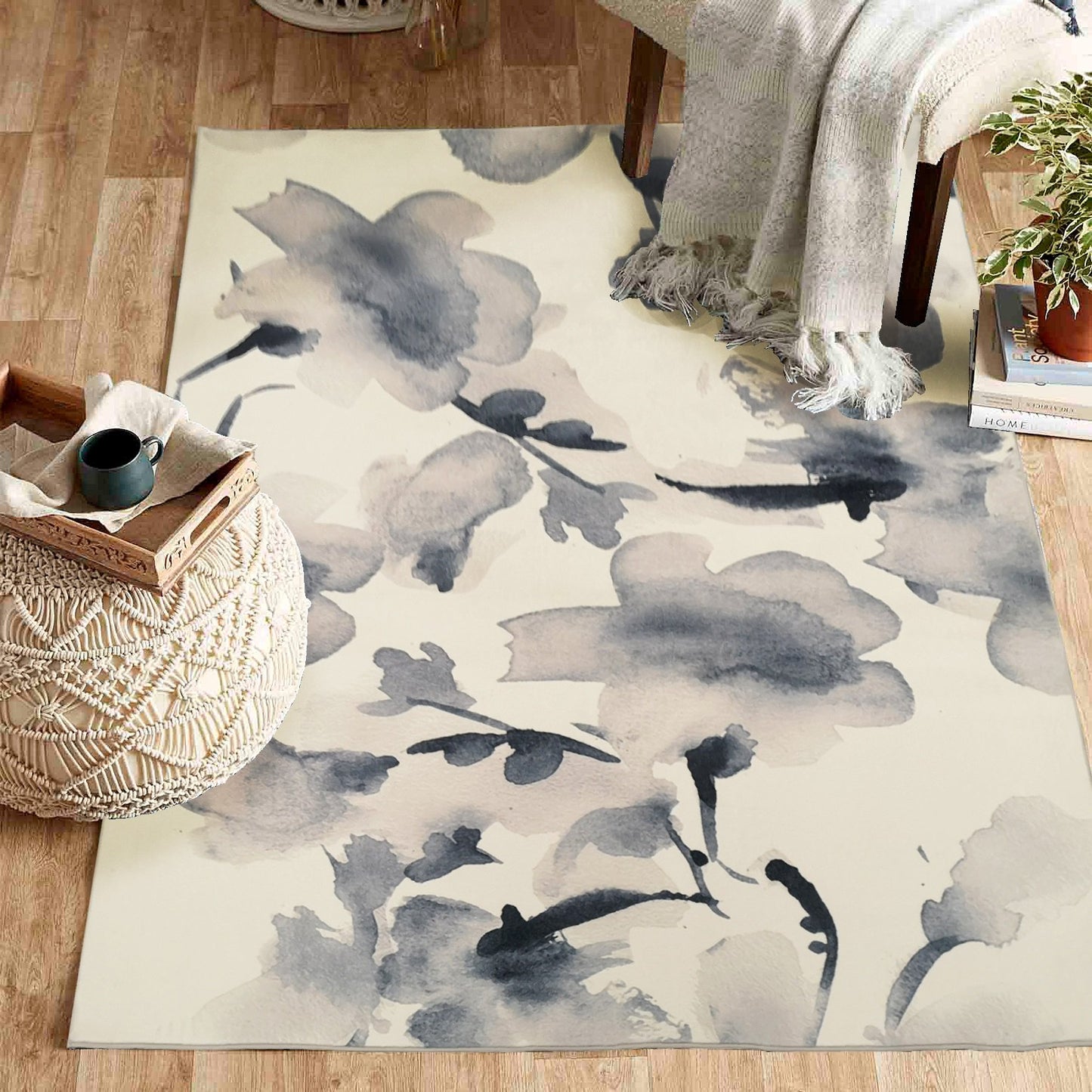 Floral Soft Print Cozy Faux Fur Carpet/Area Rug