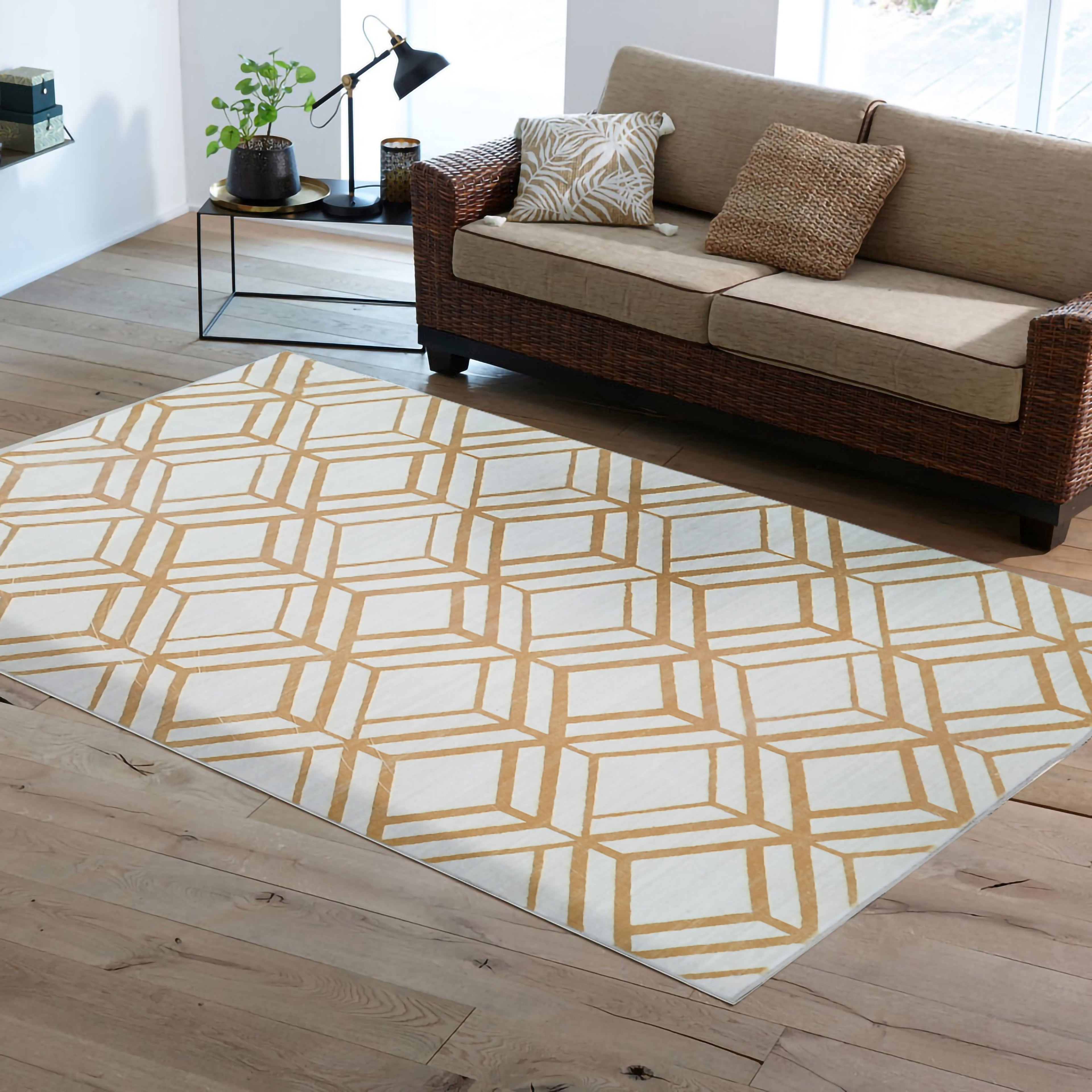 Mosaic Lines Soft Print Cozy Faux Fur Carpet/Area Rug