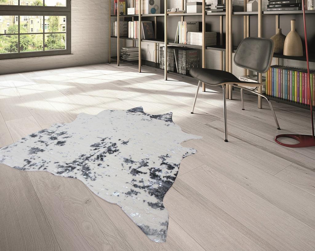 Vegan Cream Metallic Shinny Glow Faux Hide/Cowhide Area Rug/Carpet