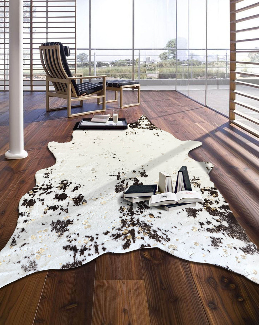 Vegan Cream Metallic Shinny Glow Faux Hide/Cowhide Area Rug/Carpet
