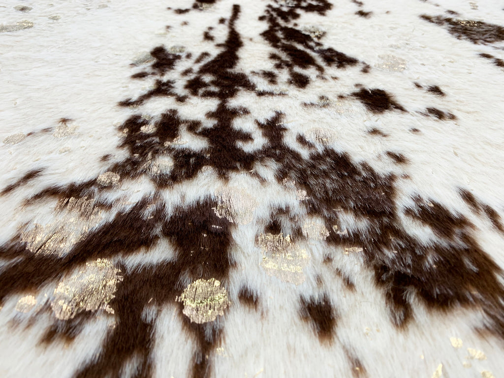 Vegan Cream Metallic Shinny Glow Faux Hide/Cowhide Area Rug/Carpet