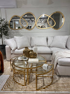 Abstract Crème Beige Rug with Gold Bronze Geometrical Double Stacked Square High-Low Design - METZ 4207.