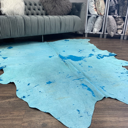 Real Leather Cowhide Distressed Aqua Blue