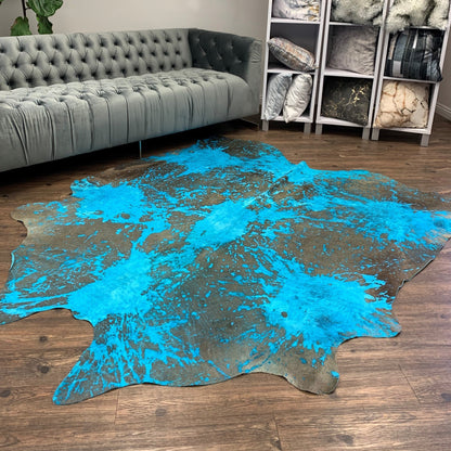 Real Leather Cowhide Distressed Aqua Blue