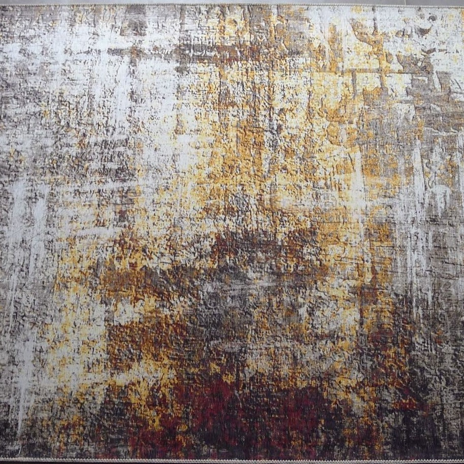 Yellow Gray Multicolor Print Vintage Design Area Rug/ Carpet