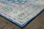 Blue Beige Vintage Faded Distressed Print Style Area Rug/ Carpet