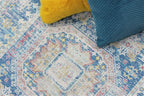 Blue Beige Vintage Faded Distressed Print Style Area Rug/ Carpet