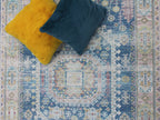 Blue Beige Vintage Faded Distressed Print Style Area Rug/ Carpet