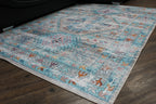 Beige Blue Orange Tones Vintage Faded Print Style Area Rug/ Carpet