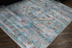 Beige Blue Orange Tones Vintage Faded Print Style Area Rug/ Carpet