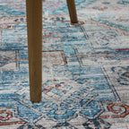 Beige Blue Orange Tones Vintage Faded Print Style Area Rug/ Carpet